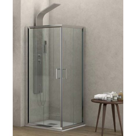 Cabine de douche carrée NEW FLORA 100 80x80 x170 cm profilé chromé (1/5)
