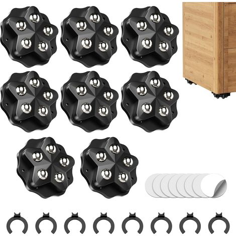 UNINGYI Set mit 8 selbstklebenden 360°-Lenkrollen für den Schwerlastbereich mit 5 Stahlkugellagern, für Küchengeräte, Möbel, Flachrollen mit 8 Bremsen und 8 geräuschdämpfenden Aufklebern