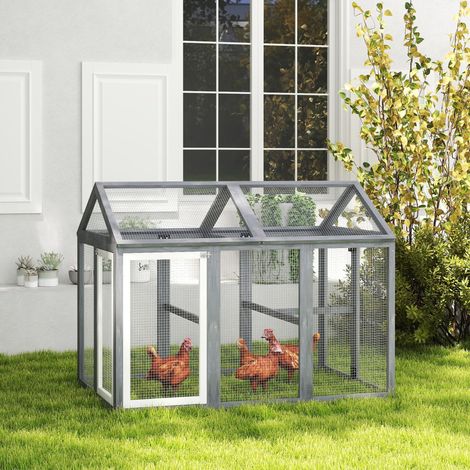 Enclos pour poulailler, 1,18 m², enclos en grillage avec porte verrouillable, cadre en bois massif, 140 x 88,5 x 106 cm, gris. (1/5)