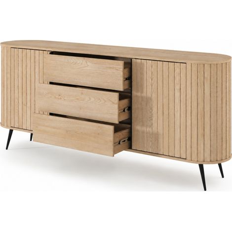 Madia Credenza Moderna Con 2 Ante 3 Cassetti Ripiani Interni E Piedi In Metallo Nero Design Minimal Nordico Per Soggiorno Salotto Zona Living 196 X 40.2 X 81.8 Cm Rovere (1/5)