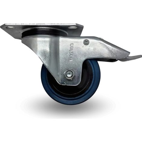 Rueda giratoria, juego de ruedas, freno, 100 mm, 150 kg, bppb 1001, azul, goma (1/5)