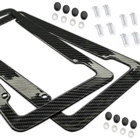 Cadre Plaque Immatriculation - Finition Brillante Fibre De Carbone - Pour Plaque Standard Usa Canada - Lot De 2 (1/5)