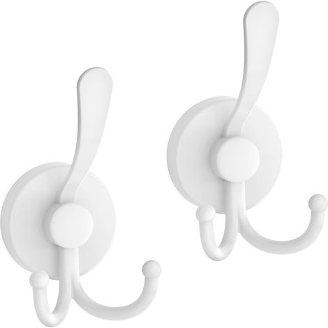 Gancho con ventosa, gancho doble grande, para ducha interior, juego de 2, blanco (1/4)