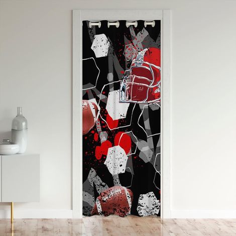 Football Rideau de Porte 86x203cm Géométrique Cellulaire Rideaux de Chambre Football Jeux Sports Rideau Occultant Géométriqueal Gris Rouge Blanc Rideaux Exterieur d'entrée - 86L X 203H cm (1 Panneaux) (1/5)