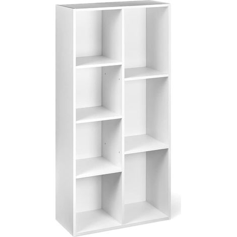 Bibliothèque avec 7 compartiments, étagère de bureau, bibliothèque, salon, chambre à coucher, cube, blanc, 50 x 24 x 106 cm (1/5)
