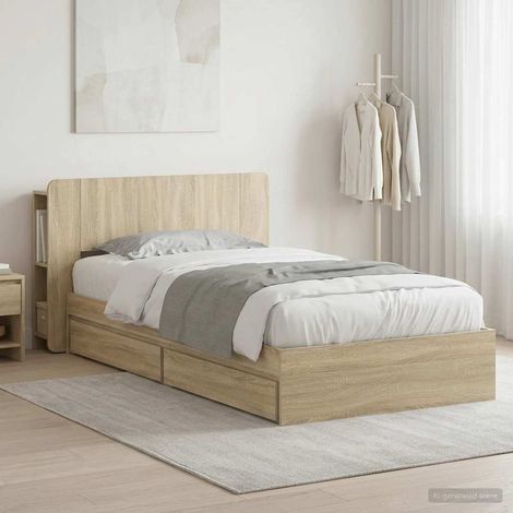 Cadre de lit 1 place avec rangement en bois d'ingénierie chêne sonoma 75 x 190 cm - PANGIVO (1/5)