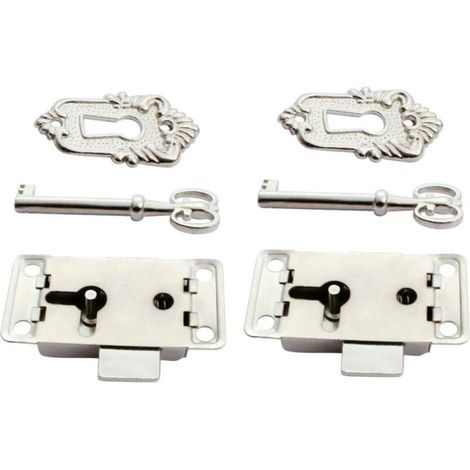 2 cerraduras para armarios, cerraduras antiguas para armarios, cerraduras decorativas para muebles con llave y tornillos (plateadas) (1/5)