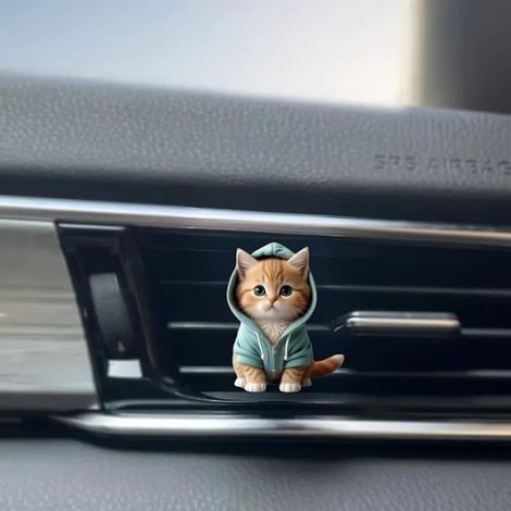 Lot de 2 désodorisant, clip grille aération, motif chat dessin animé, acrylique, parfum solide, intérieur voiture (1/5)