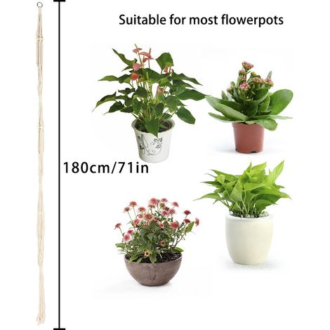 Soporte colgante para macetas de cuerda de yute de estilo bohemio, de 180 cm de largo, para plantas de interior y jardín. (1/3)