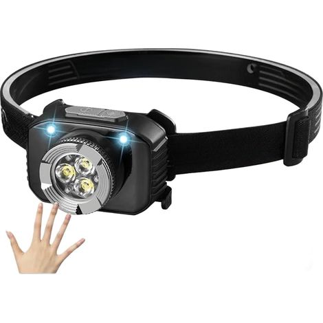 Lampe frontale rechargeable à LED avec capteur d'onde sans contact - Faisceau de 200 m - Charge USB-C - Équipement pour sports de plein air et course de nuit - Rouge (1/5)
