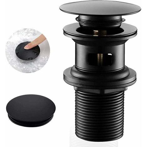 Bonde de Lavabo avec Trop Plein, Bonde de Lavabo Pop Up Valve, Bonde Lavabo Salle de Bain Noir, Bonde Lavabo Universel (Noir),de (1/4)