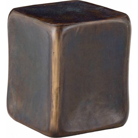 Tabouret cube en métal bleu cobalt et laiton - Bleu cobalt antique et laiton vieilli (1/5)