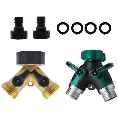 Robinet Double Machine a Laver, Répartiteur Raccord Robinet Tuyau d'Arrosage en Y 2 Voies pour Tuyaux d'Alimentation 3/4", Robinet de jardin extérieur double en laiton robuste avec raccords à deux voi