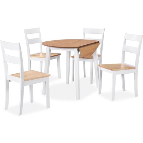 Essgruppe 5-tlg. MDF und Gummibaumholz Weiß
