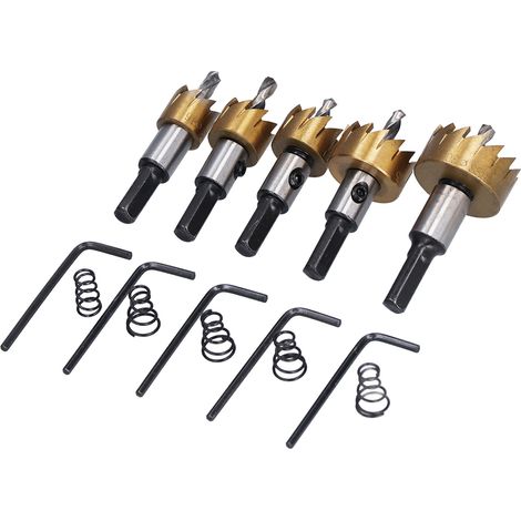 Kit de 5 forets à scie cloche en acier à haute teneur en carbone pour le travail du bois, diamètres : 16, 18,5, 20, 25 et 30 mm. (1/5)