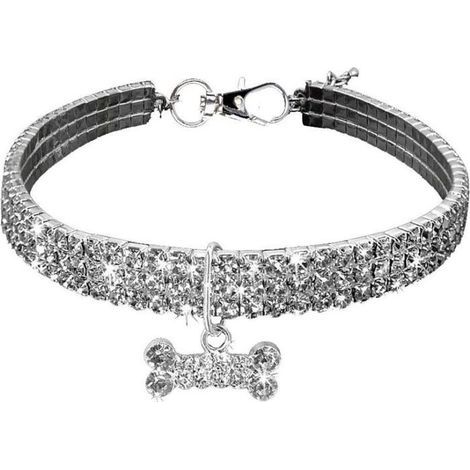 Collier pour animaux - AUCUNEARY - M - Élastique - Strass - Cristal blanc (1/5)