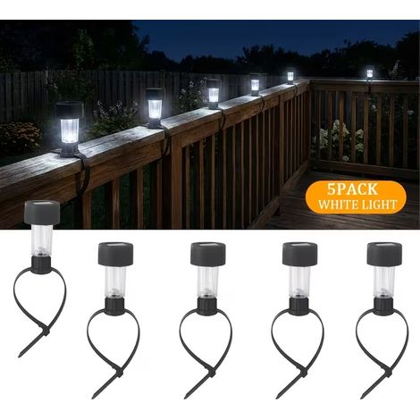 Lot de 5 guirlandes lumineuses solaires à LED avec attaches, abat-jours transparents cristal pour la décoration extérieure de jardins et terrasses (lumière blanche) (1/5)