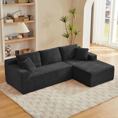 Divano componibile a L a 3 posti con chaise longue, memory foam, rivestimenti lavabili, nero (1/4)