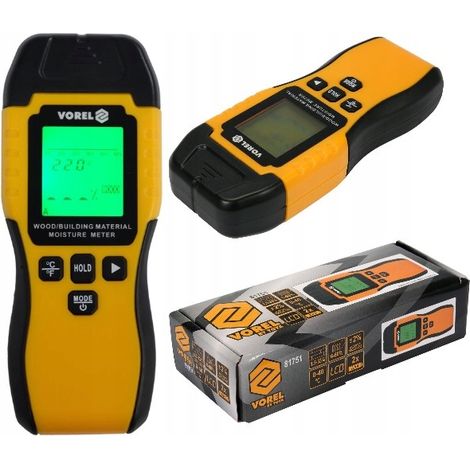 Medidor de humedad, VOREL, modelo 81751, ideal para control de humedad en materiales, compacto, ligero, alta precisión y fácil uso con diseño portátil (1/5)
