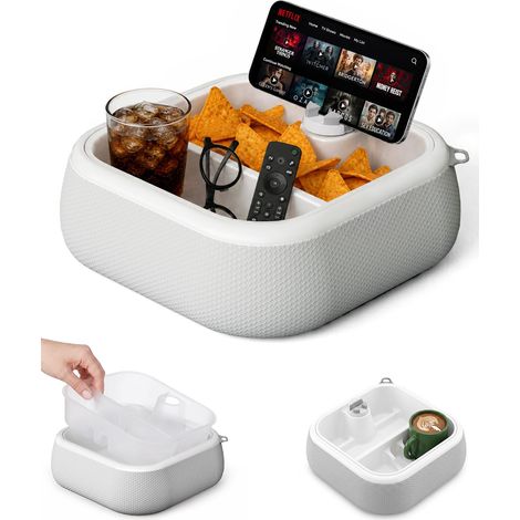 Panier de chevet avec support pour téléphone et Kindle, plateau de rangement pour canapé avec support de tablette réglable, panier de rangement avec séparateurs amovibles pour télécommandes (1/5)