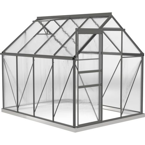 Abri de jardin polycarbonate 4,8 m² avec fondation, lucarne réglable, porte coulissante 1,9x2,53x1,99 m transparent (1/5)