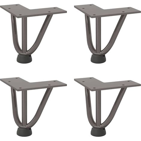 Lot de 4 pieds en épingle à cheveux pour table basse 12 x 12 x 10 cm design moderne ambiance cosy en acier naturel (1/5)