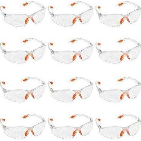 Lot de 12 paires de lunettes de sécurité transparentes - Lunettes de protection avec verres en plastique, plaquettes nasales en caoutchouc et protège-branches pour un confort optimal - Lunettes de pro (1/4)