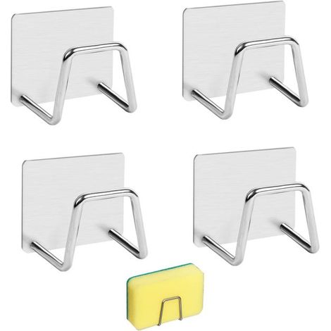 royaluxe - Paquet de 4 porte-éponges, porte-éponge à vaisselle en acier inoxydable, support d'éponge antirouille pour évier de cuisine, argent mat (1/5)