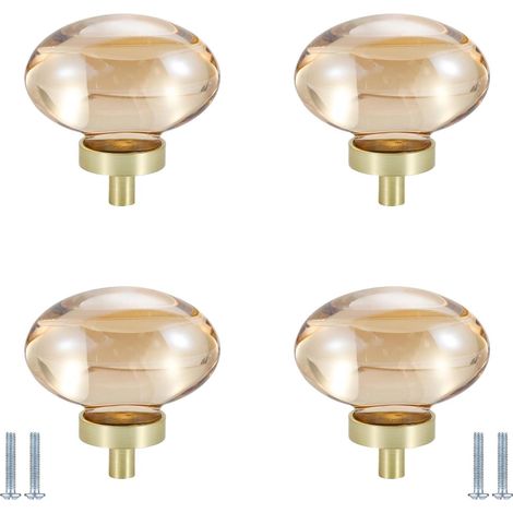 Poignées de meubles, lot 4, en cristal transparent, forme d'œuf (1/5)