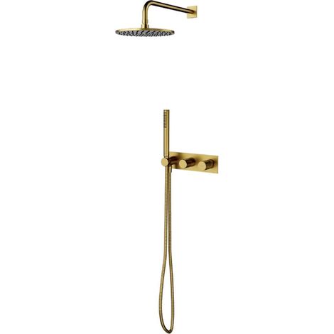 OMNIRES Contour - Set doccia con miscelatore ad incasso, con corpo incasso, diametro 25 cm, oro spazzolato SYSCT10GLB