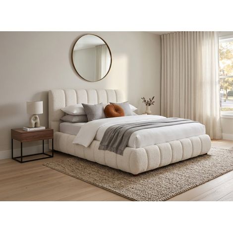Lit coffre en tissu bouclette beige 140x190 cm RILEY (1/5)