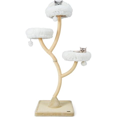 COSTWAY Albero per Gatti Alto 178 cm, Albero Tiragraffi per Gatti con Telaio di Supporto Curvo in Metallo, 3 Cucce Calde e Palline, Pali e Tavoletta Tiragraffi in Sisal, 59 x 59 x 178 cm (Beige)