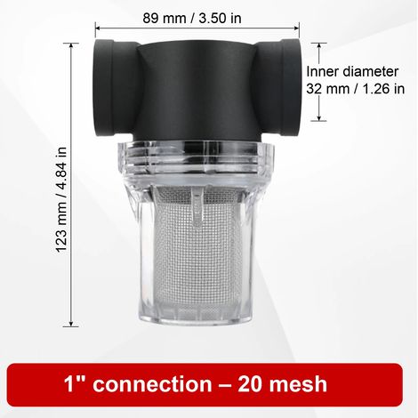 Filtre en ligne (1 pouce femelle, maille 20) pour système d'irrigation domestique, débit élevé, lavable, en acier inoxydable 304, diamètre nominal DN15, DN20, DN25 (1/5)