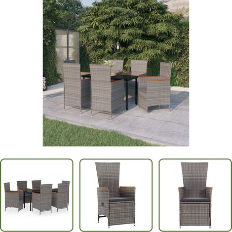 Terrassensitzgruppe - 7-tlg. Garten-Essgruppe mit Auflagen Grau (1/5)
