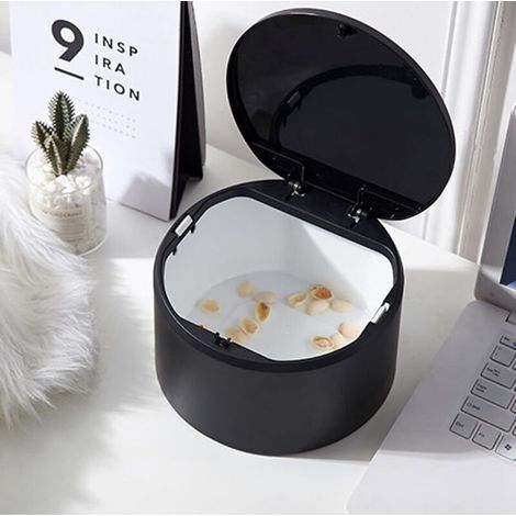 Mini Poubelle,Petite Poubelle de Table avec Couvercle pour Salle de Bain,Cuisine,Bureau,Mignon Portable(noir) (1/5)