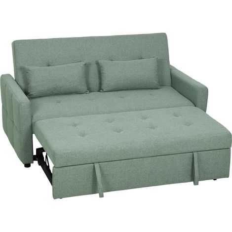 Canapé Convertible 2 Places 3 en 1, Canapé-Lit Clic Clac 160 cm, Dossier Réglable, Assise Large, 2 Oreillers, Vert (1/5)