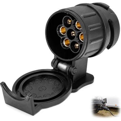 Adaptateur de remorque 13 Broches vers 7 Broches, Accessoire Durable et résistant aux intempéries pour Voiture, attelage, Camping-Car et remorque, avec Contacts en cuivre et Capuchon de Protection (1/5)