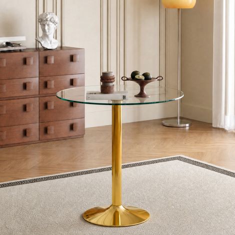 Table de bar ronde minimaliste et moderne en verre trempé : avec un diamètre de 89 cm et une hauteur de 92 cm, c'est le choix idéal pour créer une ambiance légèrement luxueuse. (1/5)