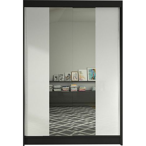 Armoire Closico Salvor II, Noir + Blanc, 200x120x58cm, Portes d'armoire: Coulissantes, Nombre d'étagères: 5 (1/4)