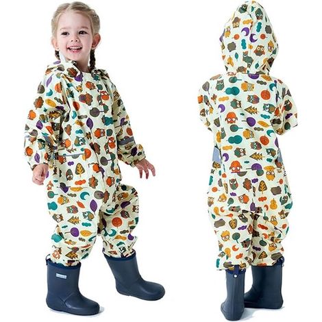 Set impermeabile per bambini, tutina con cappuccio e zip per maschietti e femminucce con stampa a cartoni animati, impermeabile, (M) (1/4)