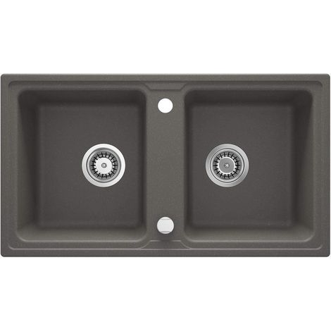 Lavello cucina in granito con 2 vasche 78x43.5 cm antracite metalizzato - Zeno