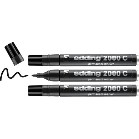 Edding - Set de 3 Marqueurs permanents en aluminium E2000C noir - pour marquer et écrire sur presque tous les matériaux