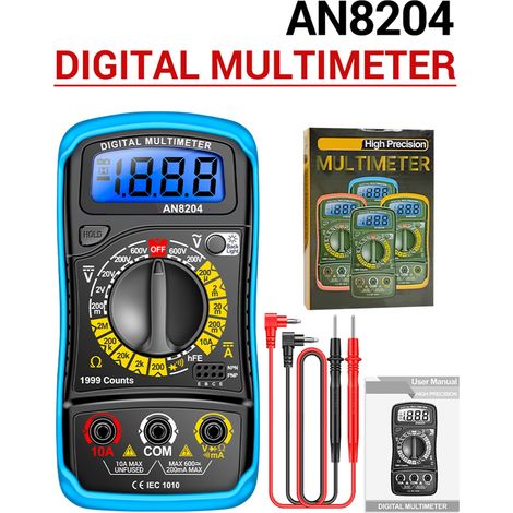 Multimètre multifonctionnel 1999 points, haute précision, testeur de tension AC/DC et de courant DC, mesure de résistance des diodes et triodes, signal sonore marche/arrêt, écran LCD rétroéclairé bleu (1/3)