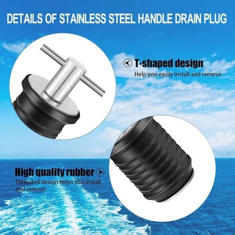 BEBUSINGOTO 2PCS Bouchon de Vidange de Bateau, 23mm Bouchon de Vidange en Acier Inoxydable avec Accessoires de Bateau à Poignée en T pour Bateau Marin (1/4)