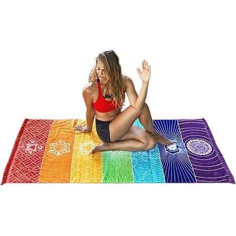 Indisches Yoga-Handtuch, Wandteppich, Tischdecke, Regenbogen-Strandtuch für Zuhause und Reisen, 75 cm x 150 cm (Regenbogen) (1/4)
