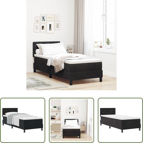 Lits modernes - Lit à ressorts avec matelas Noir 80 x 200 cm Velours (1/5)