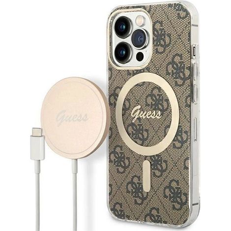 Set Guess GUBPP13LH4EACSW Custodia + Caricabatterie per iPhone 13 Pro marrone/custodia rigida marrone 4G Stampa MagSafe