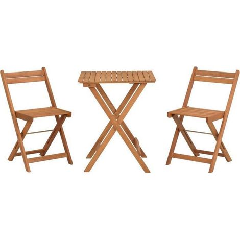 Set bistrot en bois d'acacia FSC - SAVANA - 1 table carrée 60 x 60 cm et de 2 chaises pliables - 2 personnes (1/5)