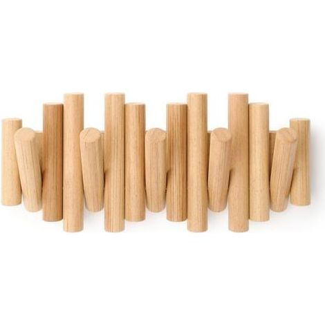 Patère Murale en Bois de Pin à 5 Crochets – Finition Naturelle – 37,1 x 16,5 x 4,4 cm – Charge Max 2,25 kg par Crochet – Idéal pour Entrée, Salle de Bain et Chambre (1/5)