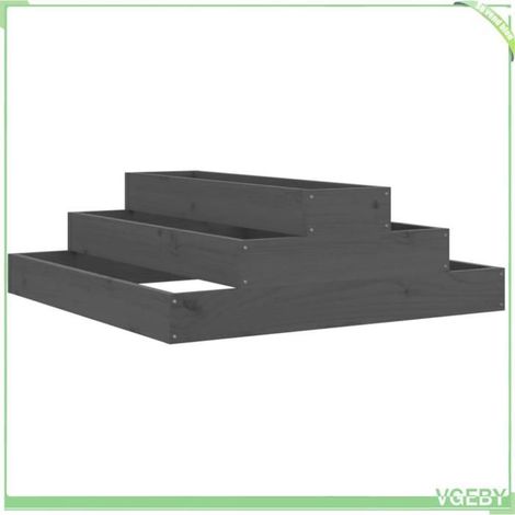 Jardinière / Bac à fleurs - FAFEICY - Conception marches d'escalier - Bois de pin massif - Gris - 80x80x27 cm (1/5)